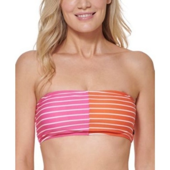 TOMMY HILFIGER Striped Bandeau Bikini Bra Top in Sail Away Striped Dahlia Soft L - Picture 10 of 10